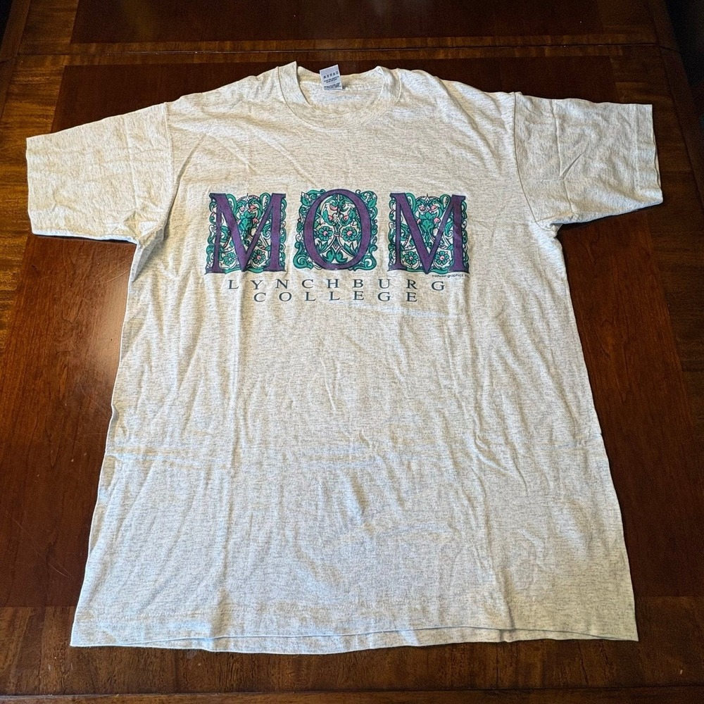 Vintage Lynchburg College Mom Floral Graphic T-Shirt‎ USA Made XL 90s Tee